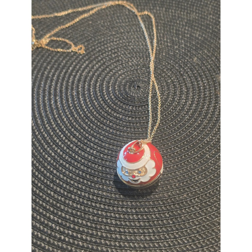 Santa Claus Red Enamel Egg Pendant Necklace Gold Tone Holiday Christmas Jewelry